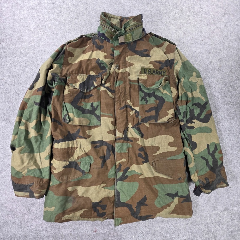 U.S. Army Original M81 Woodland Camo M65 Cold Weather Field Jacket MEDIUM LONG